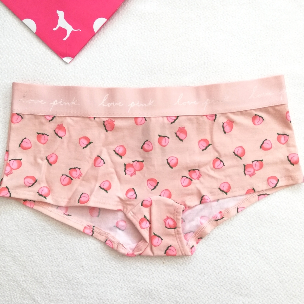 Victoria's Secret PINK Logo Boyshorts Peaches Print medium new nwt booty emoji